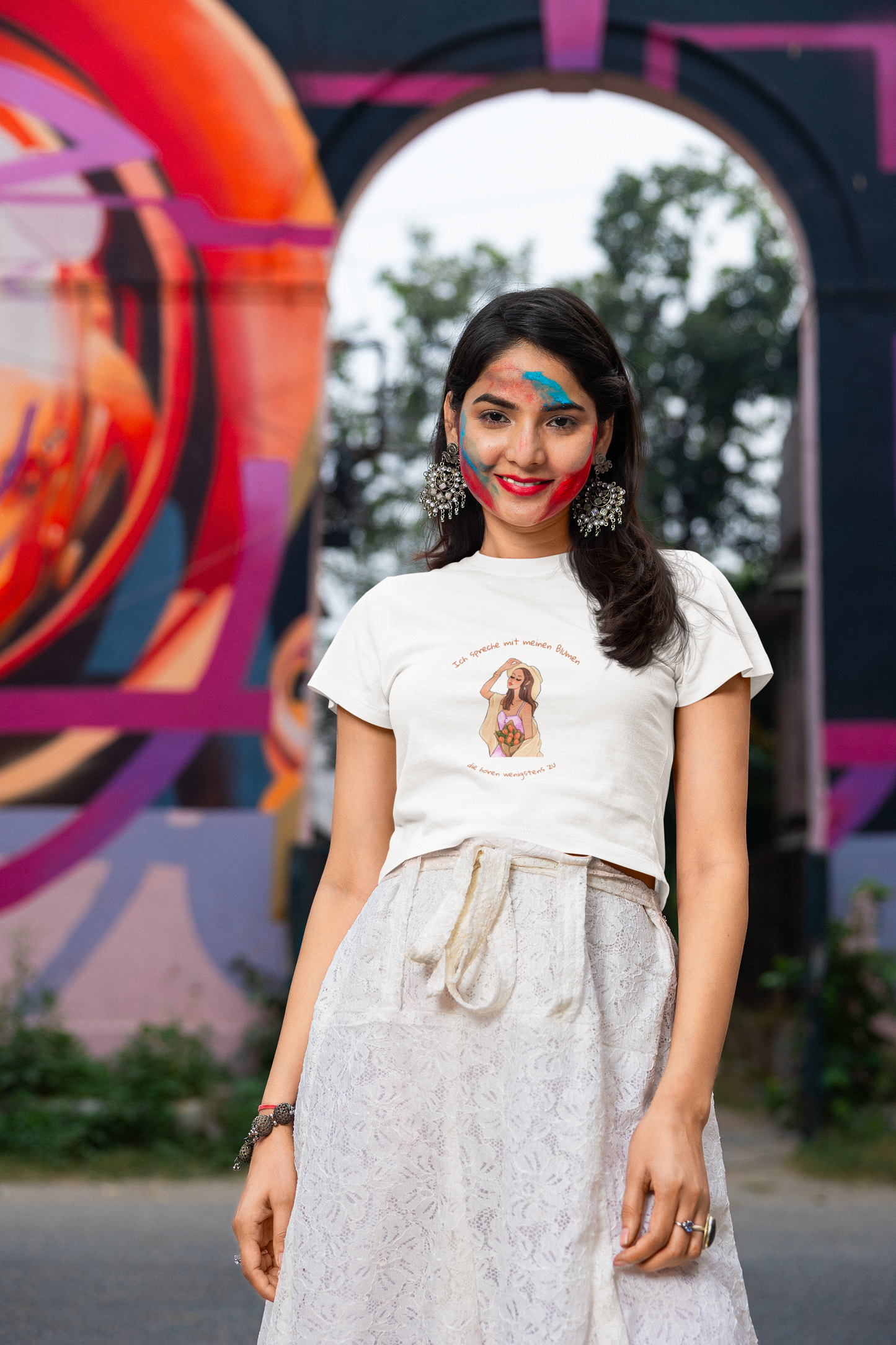 Ladies Cropped Tee - Ich spreche mit meinen Blumen