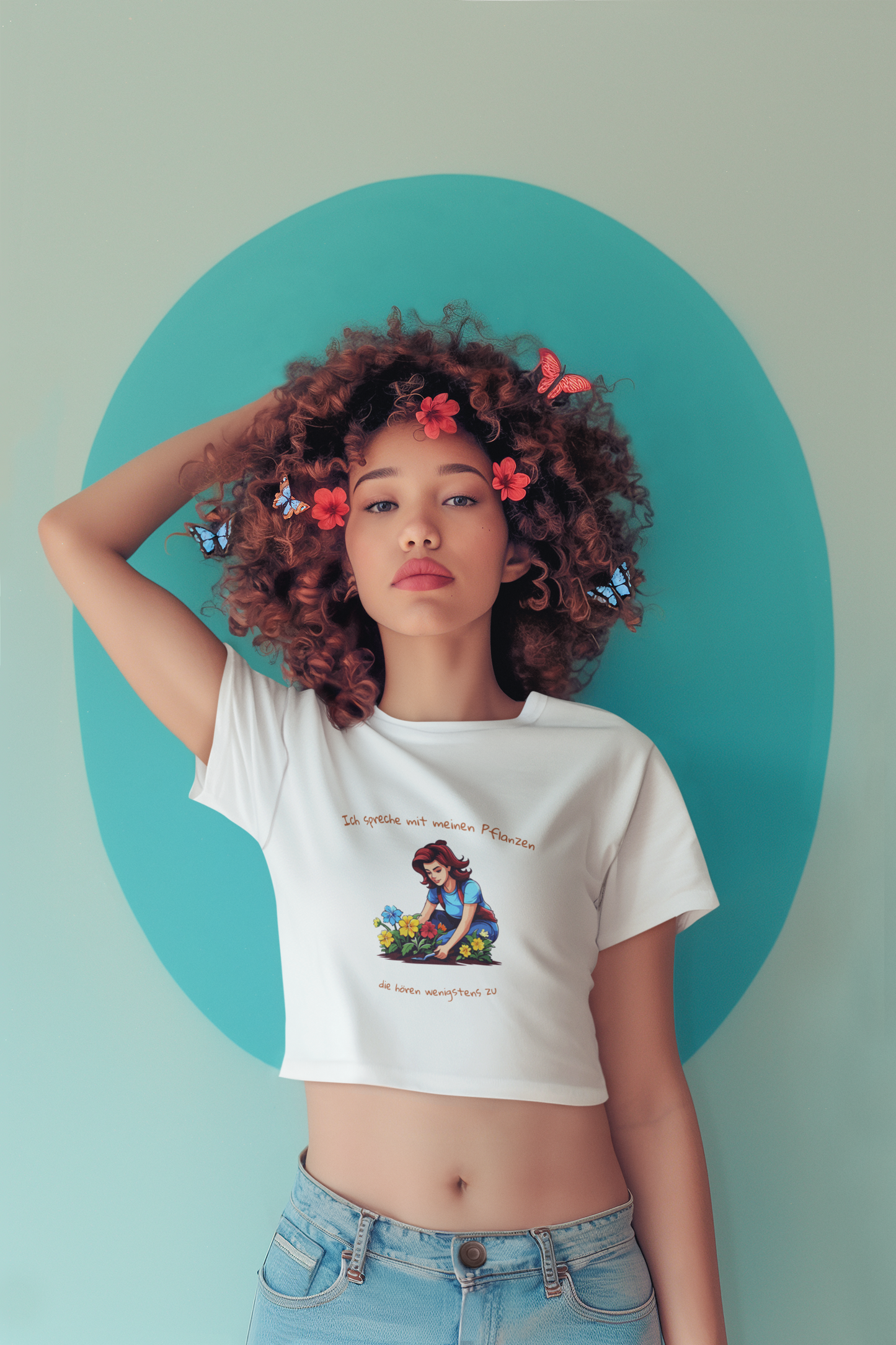 Ladies Cropped Tee - Ich spreche mit meinen Pflanzen